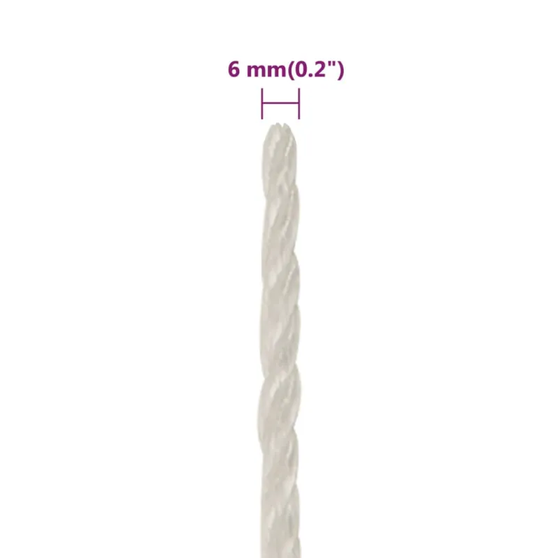 Darbo virvė, baltos spalvos, 6mm, 250m, polipropilenas