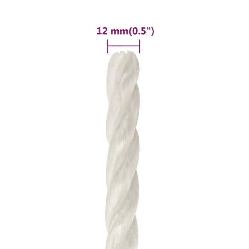 Darbo virvė, baltos spalvos, 12mm, 25m, polipropilenas