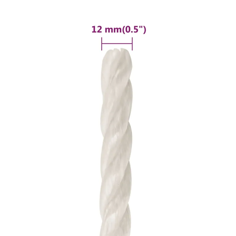 Darbo virvė, baltos spalvos, 12mm, 100m, polipropilenas