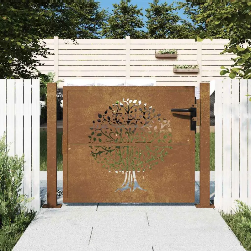 Sodo vartai, 100x75 cm, Corten plienas, medžio raštas