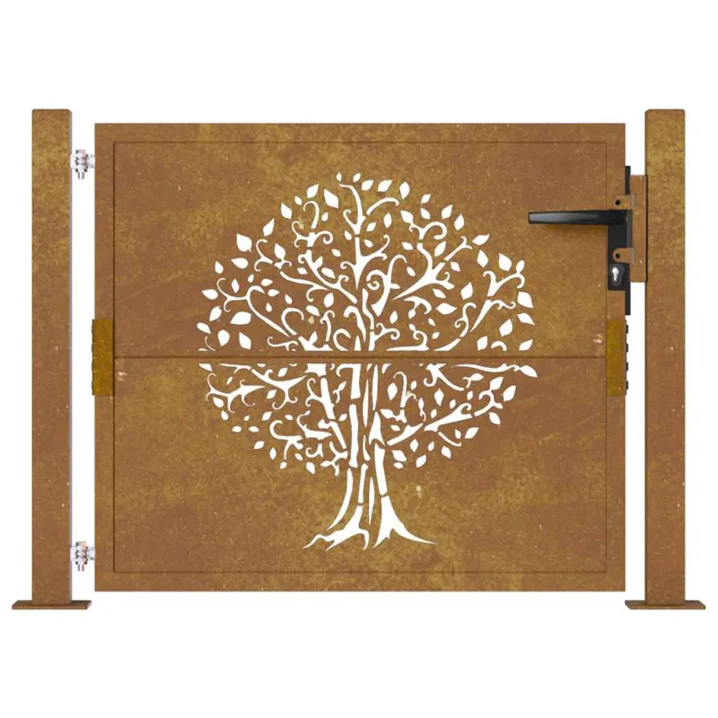 Sodo vartai, 100x75 cm, Corten plienas, medžio raštas
