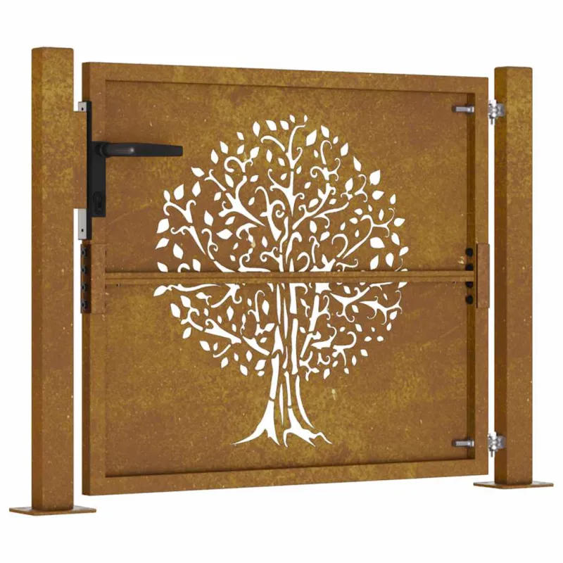 Sodo vartai, 100x75 cm, Corten plienas, medžio raštas