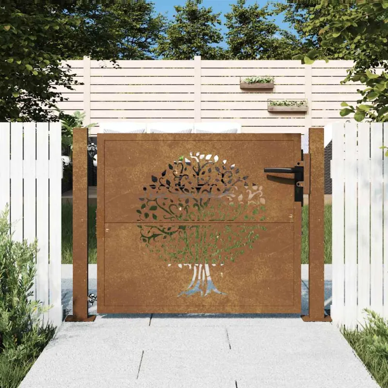 Sodo vartai, 100x100 cm, Corten plienas, medžio raštas