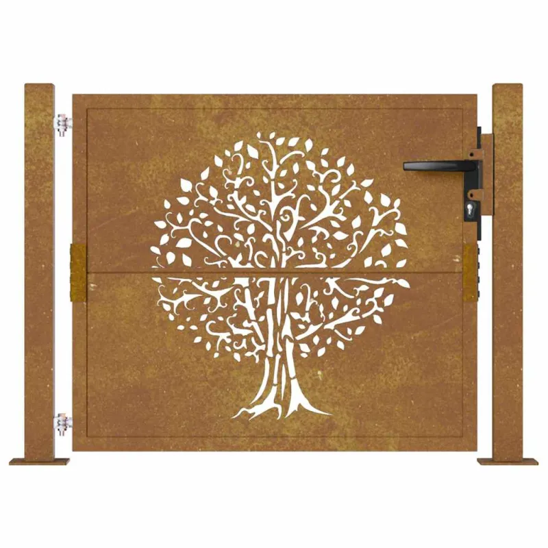 Sodo vartai, 100x100 cm, Corten plienas, medžio raštas