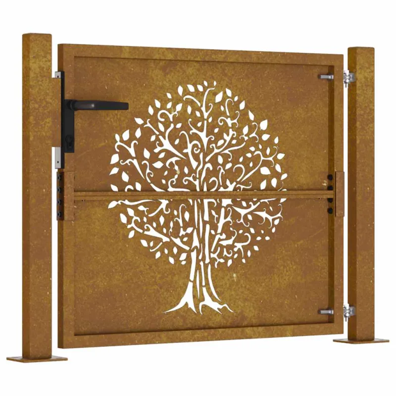 Sodo vartai, 100x100 cm, Corten plienas, medžio raštas