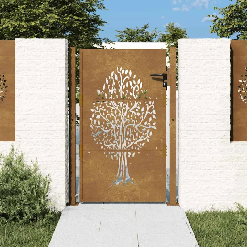 Sodo vartai, 100x125 cm, Corten plienas, medžio raštas