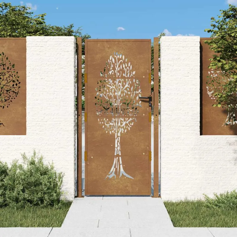 Sodo vartai, 100x175 cm, Corten plienas, medžio raštas