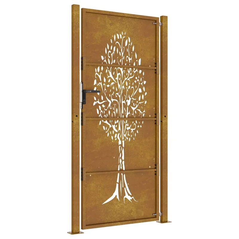 Sodo vartai, 100x175 cm, Corten plienas, medžio raštas