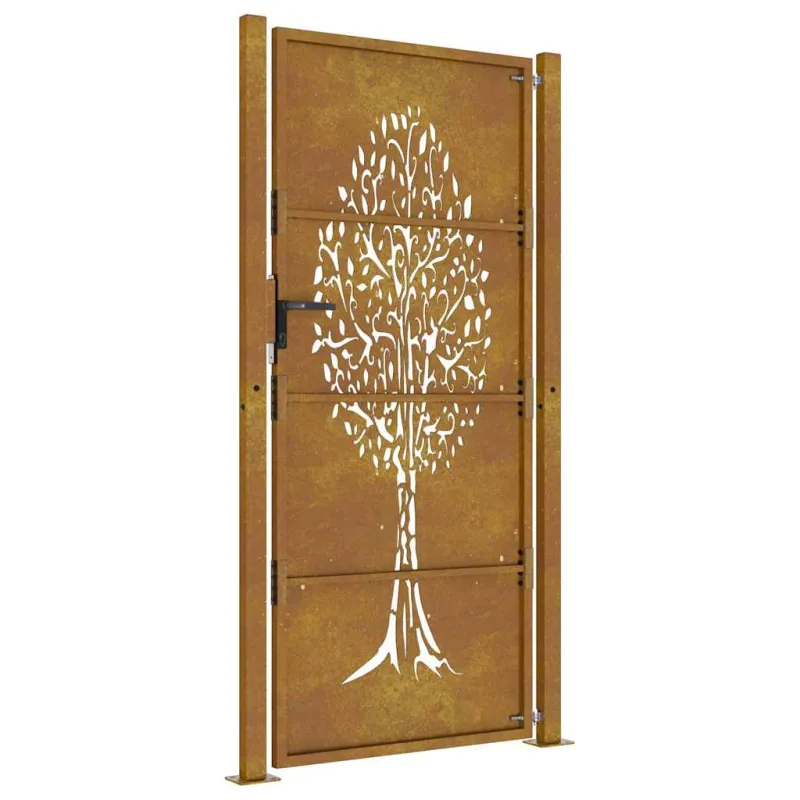 Sodo vartai, 100x200 cm, Corten plienas, medžio raštas
