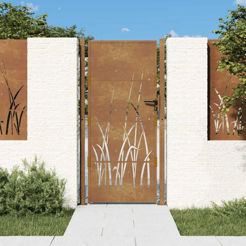 Sodo vartai, 100x200 cm, Corten plienas, žolės raštas