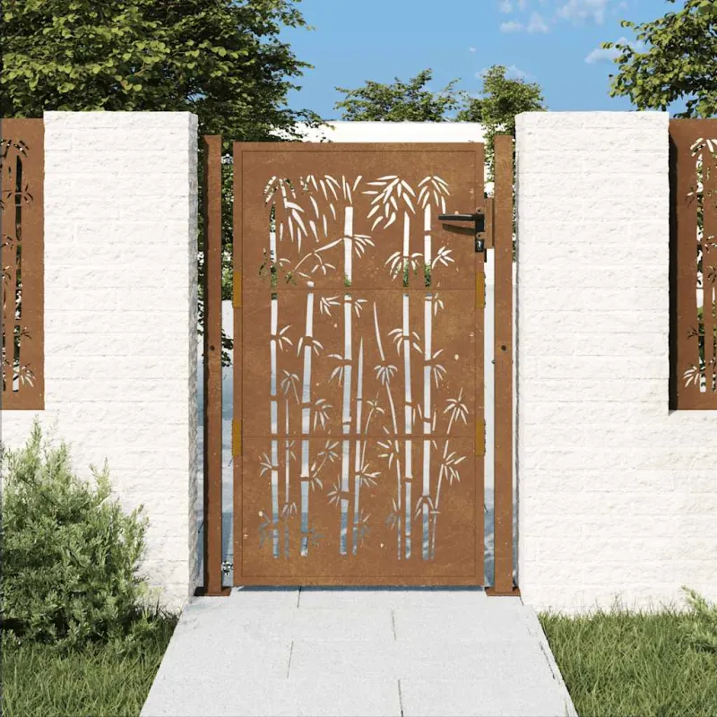 Sodo vartai, 100x125 cm, Corten plienas, bambuko dizainas