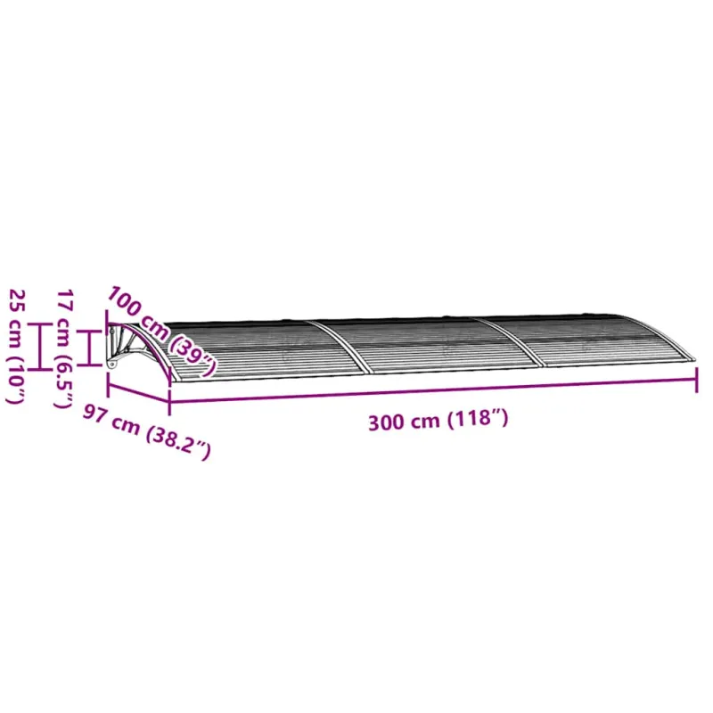 Stogelis durims, juodos spalvos, 300x100cm, polikarbonatas