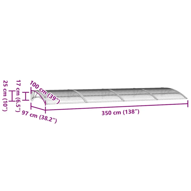 Stogelis durims, juodos spalvos, 350x100cm, polikarbonatas