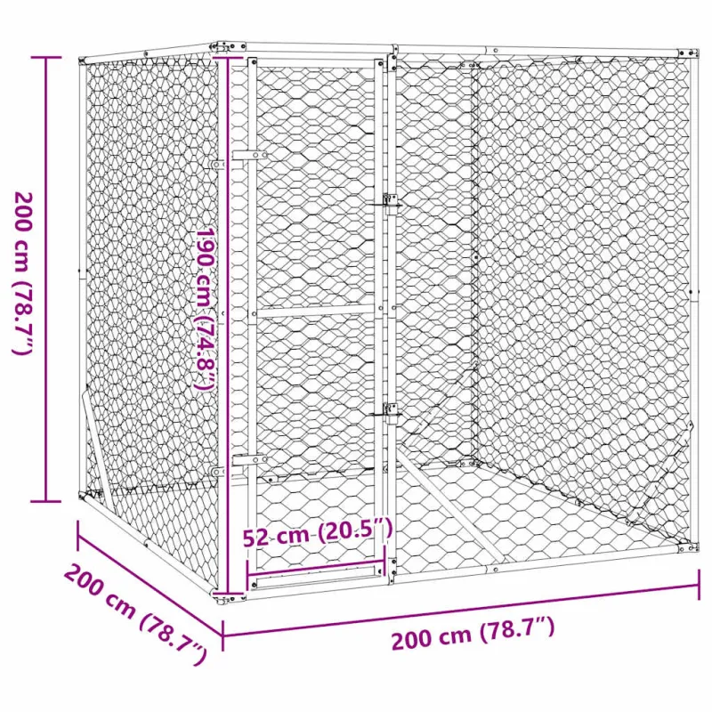 Lauko voljeras šunims, sidabrinis, 2x2x2m, plienas