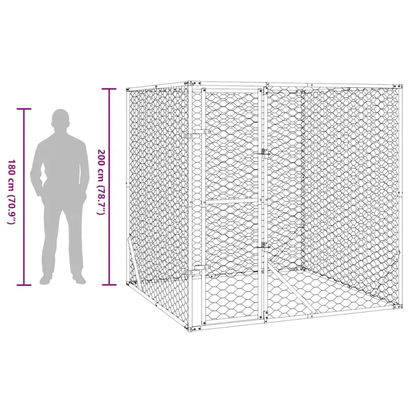 Lauko voljeras šunims, sidabrinis, 2x2x2m, plienas