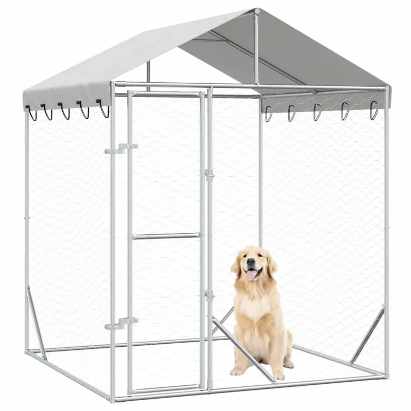 Lauko voljeras šunims su stogu, sidabrinis, 2x2x2,5m, plienas