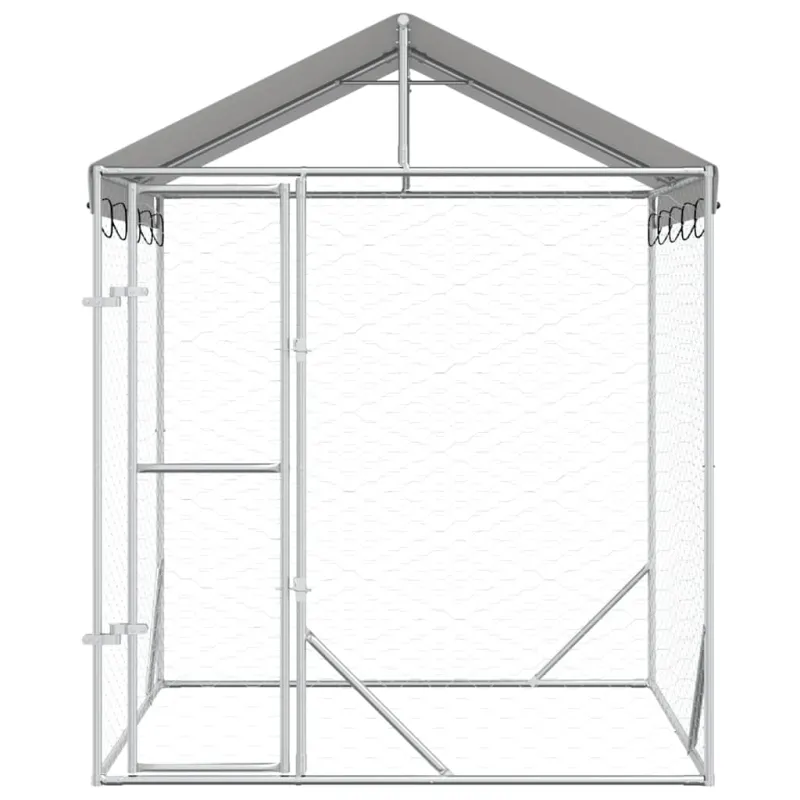 Lauko voljeras šunims su stogu, sidabrinis, 2x2x2,5m, plienas