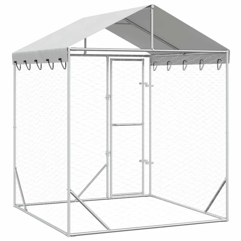 Lauko voljeras šunims su stogu, sidabrinis, 2x2x2,5m, plienas
