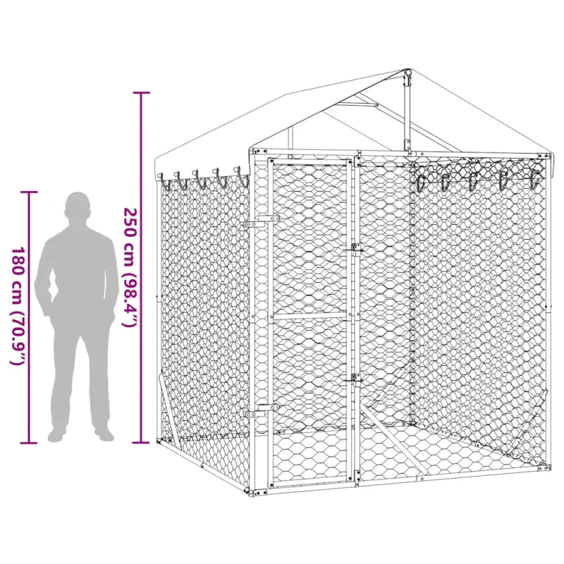 Lauko voljeras šunims su stogu, sidabrinis, 2x2x2,5m, plienas