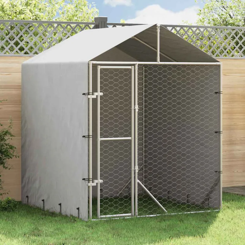 Lauko voljeras šunims su stogu, sidabrinis, 2x2x2,5m, plienas