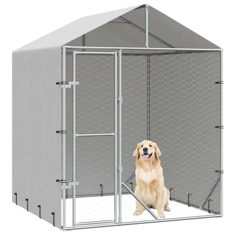 Lauko voljeras šunims su stogu, sidabrinis, 2x2x2,5m, plienas