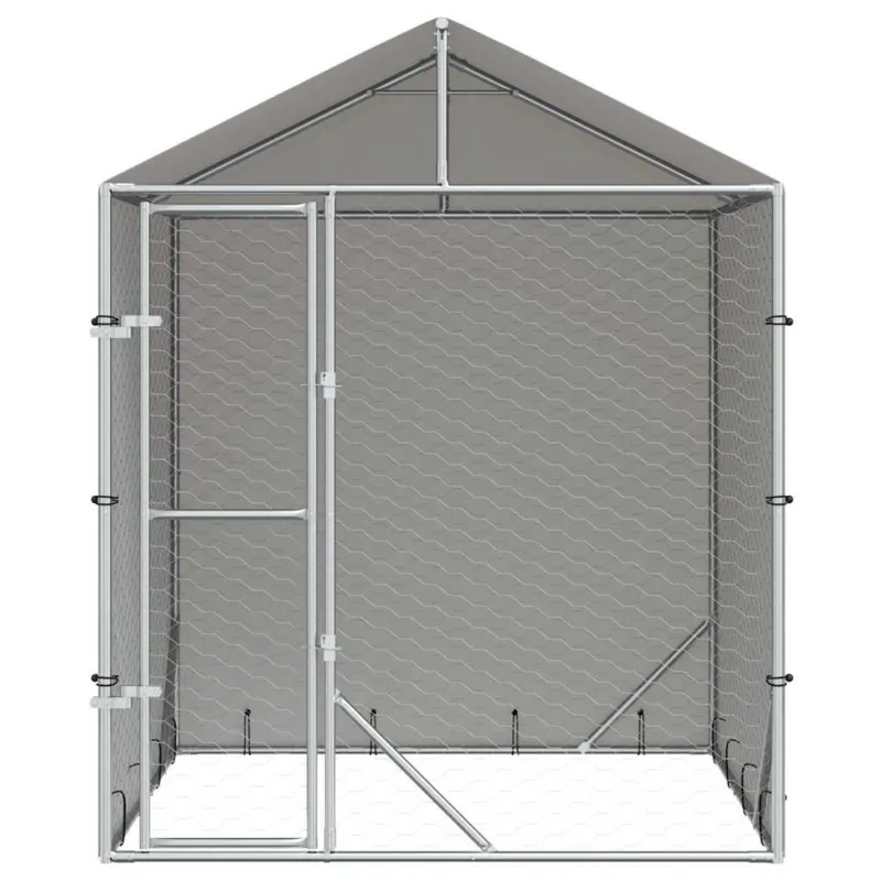 Lauko voljeras šunims su stogu, sidabrinis, 2x2x2,5m, plienas
