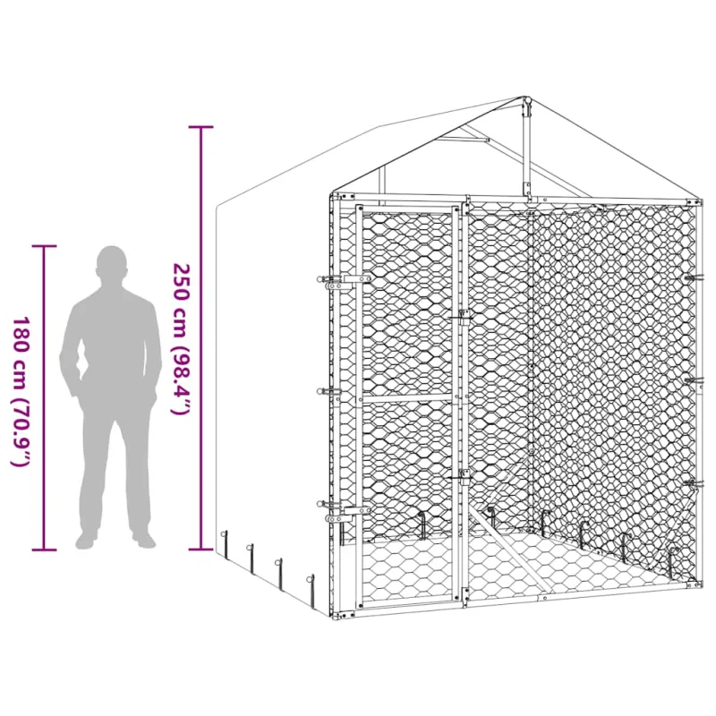 Lauko voljeras šunims su stogu, sidabrinis, 2x2x2,5m, plienas