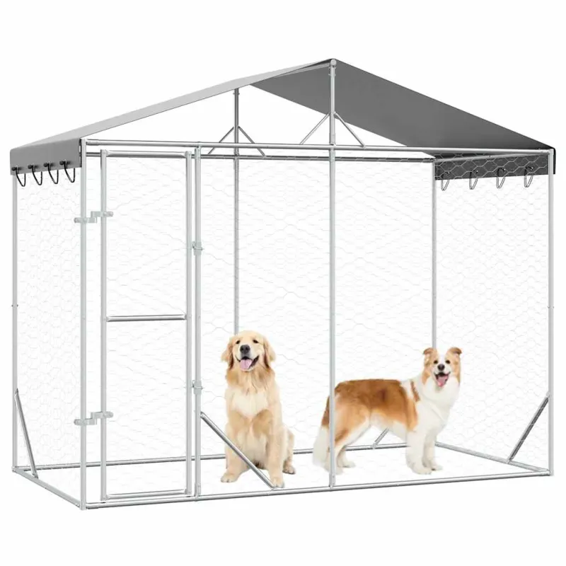 Lauko voljeras šunims su stogu, sidabrinis, 3x1,5x2,5m, plienas