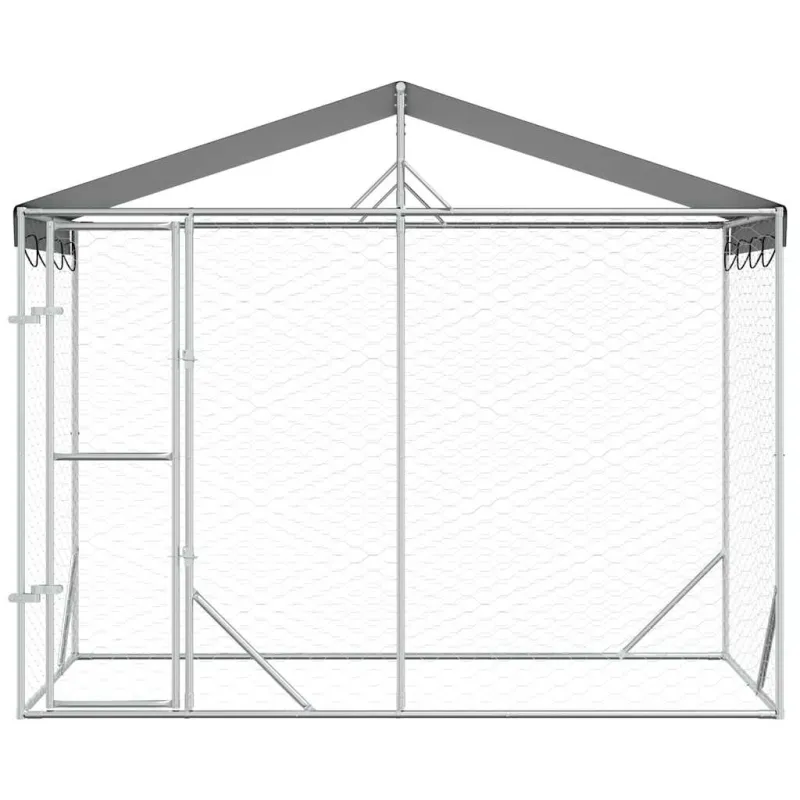 Lauko voljeras šunims su stogu, sidabrinis, 3x1,5x2,5m, plienas