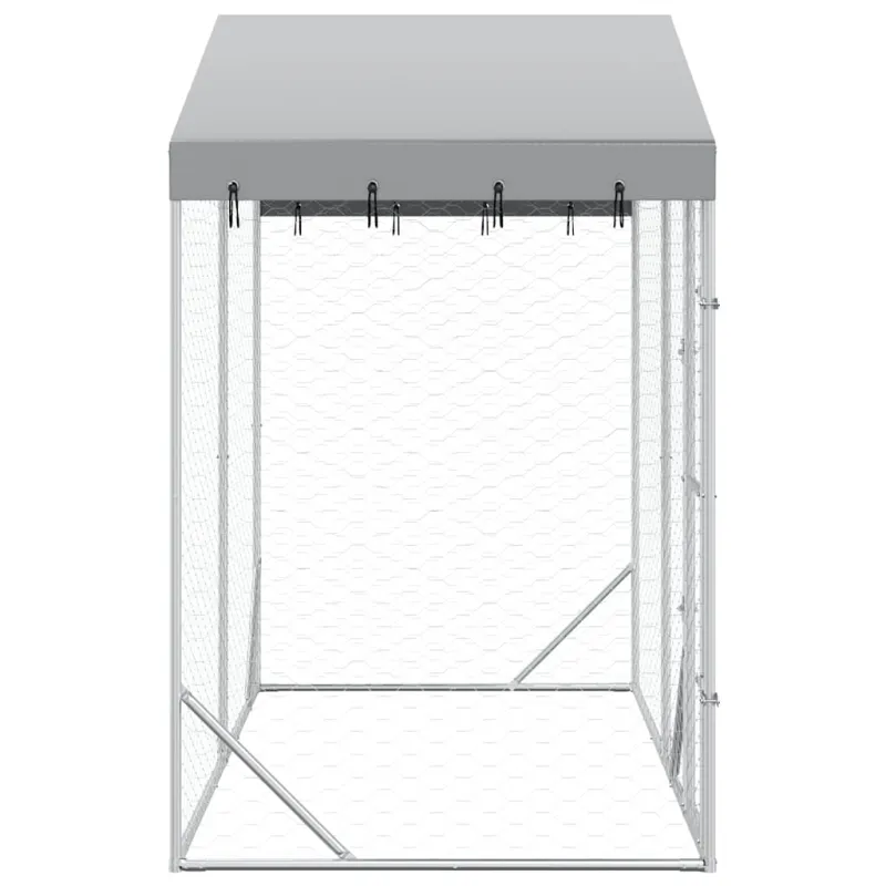 Lauko voljeras šunims su stogu, sidabrinis, 3x1,5x2,5m, plienas