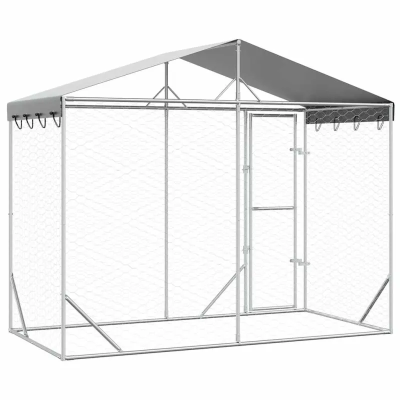 Lauko voljeras šunims su stogu, sidabrinis, 3x1,5x2,5m, plienas