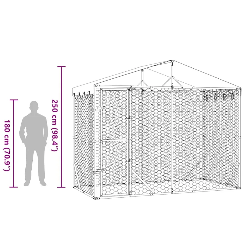 Lauko voljeras šunims su stogu, sidabrinis, 3x1,5x2,5m, plienas