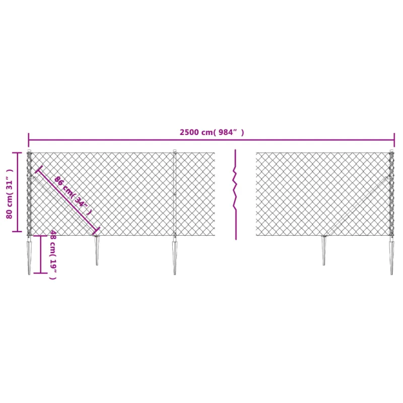 Tinklinė tvora su smaigais, žalios spalvos, 0,8x25m