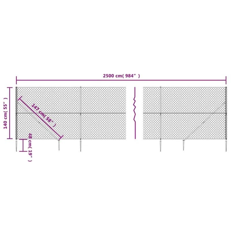 Tinklinė tvora su smaigais, antracito spalvos, 1,4x25m