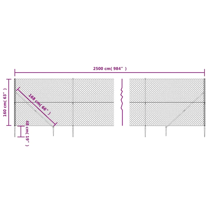 Tinklinė tvora su smaigais, antracito spalvos, 1,6x25m