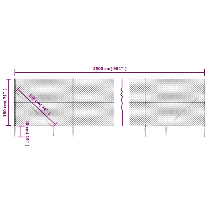 Tinklinė tvora su smaigais, antracito spalvos, 1,8x25m