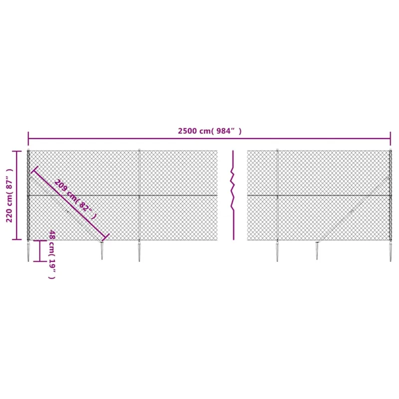 Tinklinė tvora su smaigais, antracito spalvos, 2,2x25m
