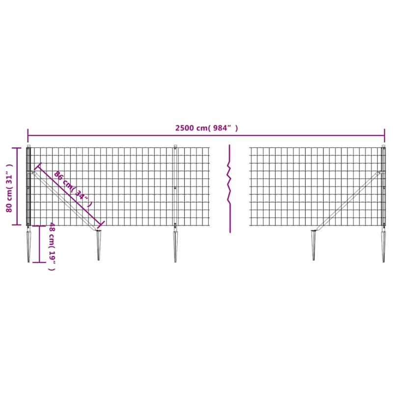 Vielinė tinklinė tvora su smaigais, žalios spalvos, 0,8x25m