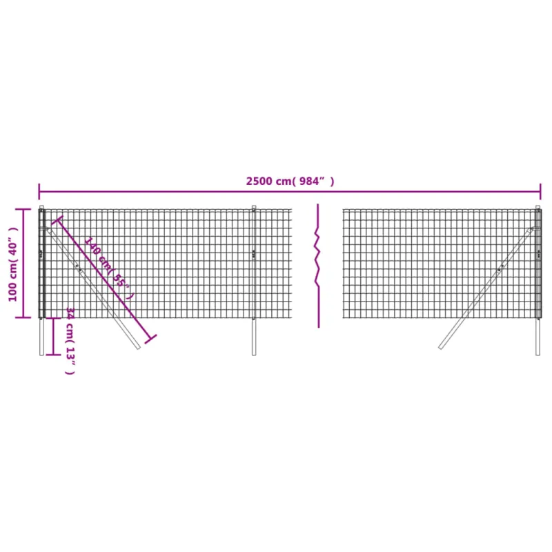 Vielinė tinklinė tvora, antracito, 1x25m, galvanizuotas plienas