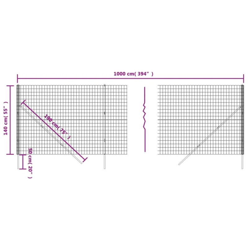 Vielinė tinklinė tvora, antracito, 1,4x10m, plienas