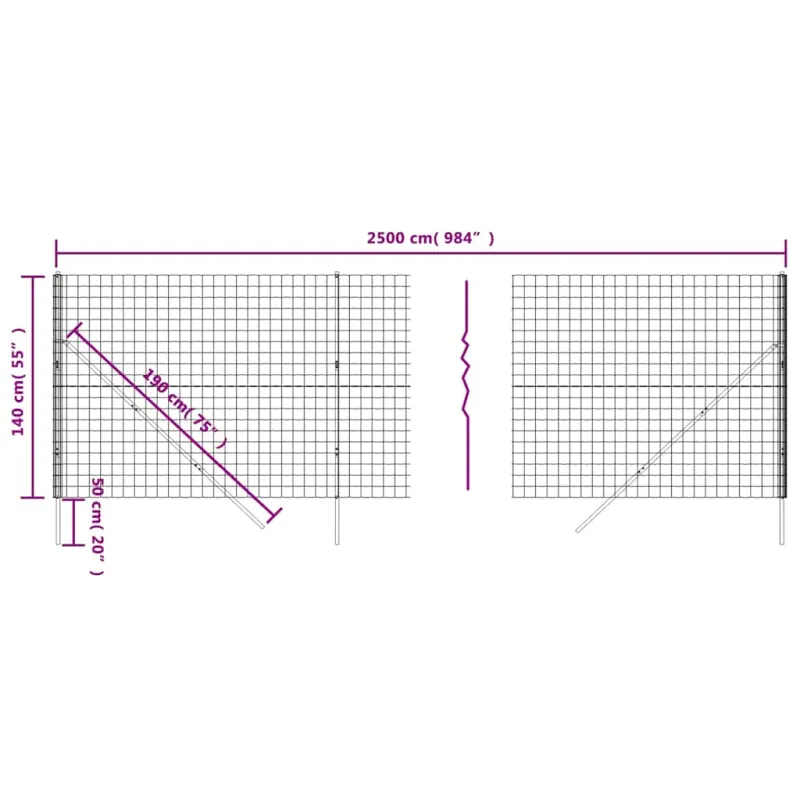 Vielinė tinklinė tvora, antracito, 1,4x25m, plienas