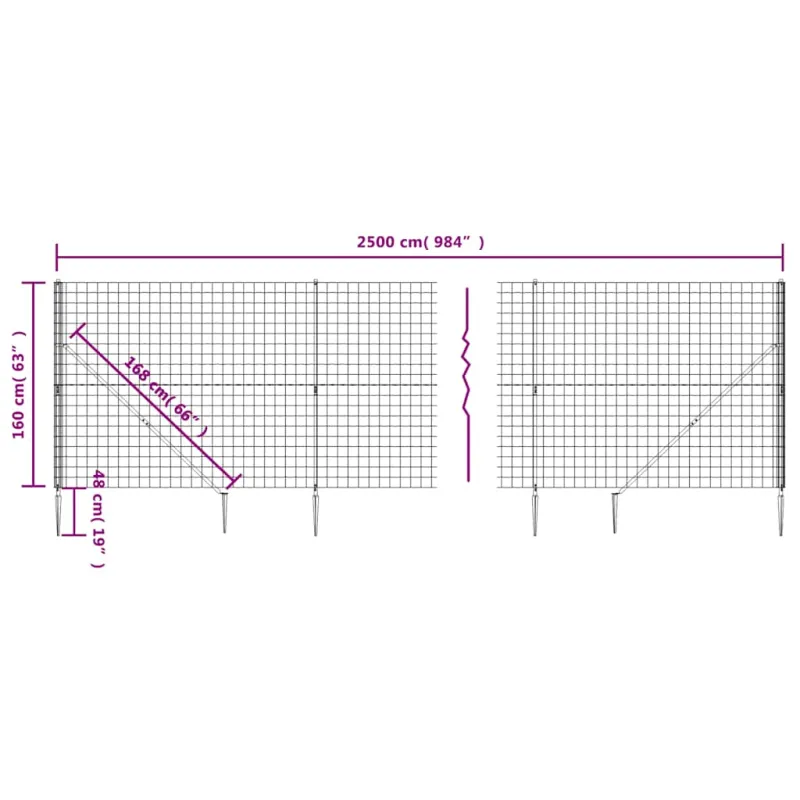 Vielinė tinklinė tvora su smaigais, antracito spalvos, 1,6x25m