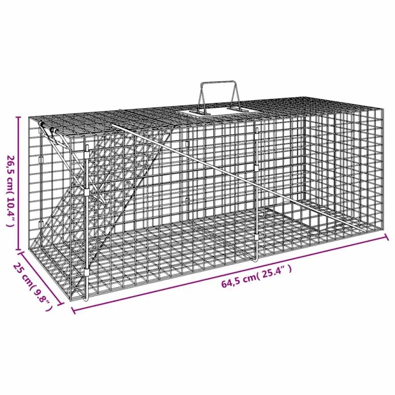 Gyvūnų spąstai, 64,5x25x26,5 cm, cinkuota geležis
