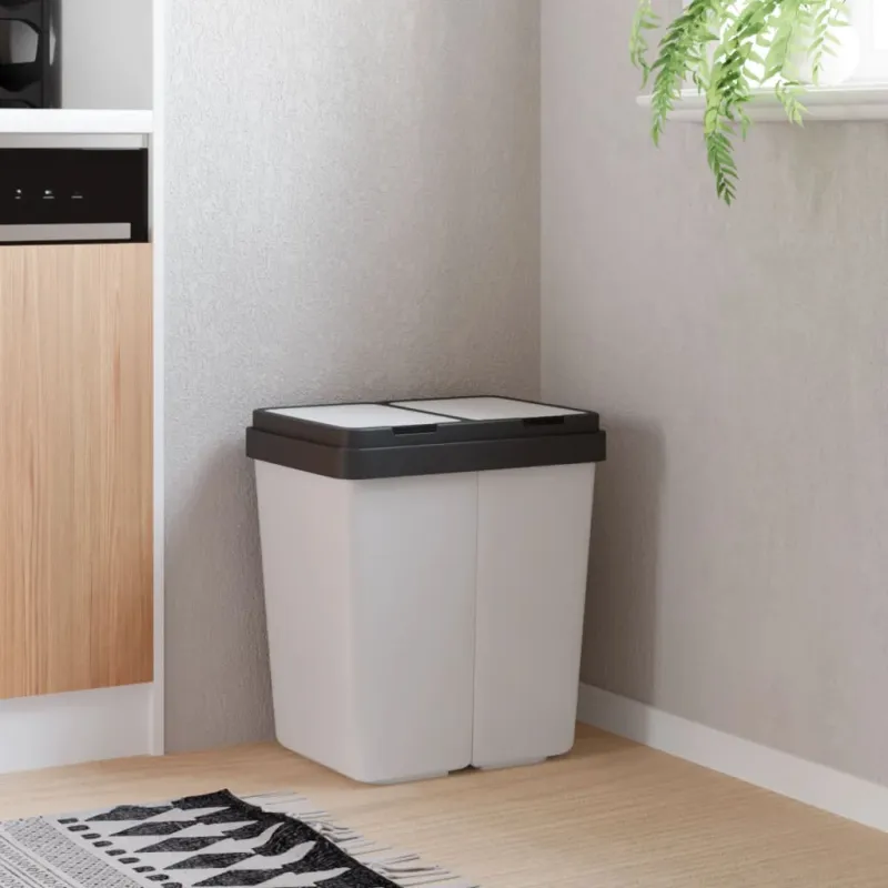 Dviguba šiukšliadėžė, baltos spalvos, 2x25l