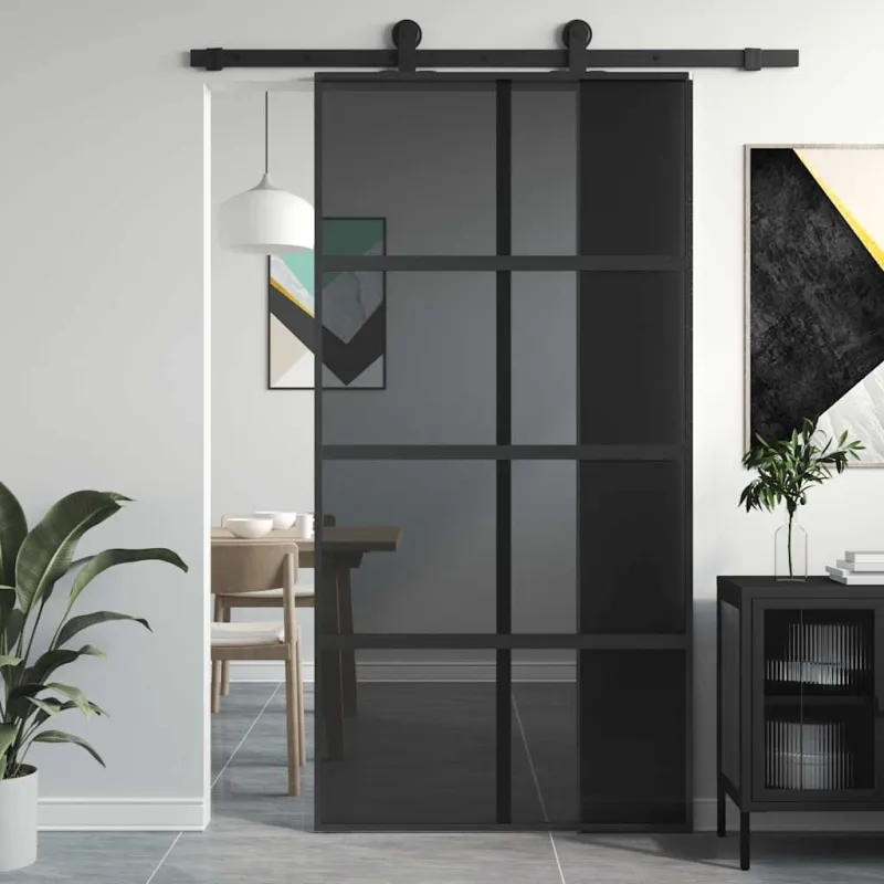 Stumdomos durys, juodos, 102,5x205cm, stiklas ir aliuminis