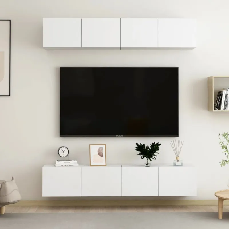 Televizoriaus spintelės, 4vnt., baltos, 80x30x30cm, mediena