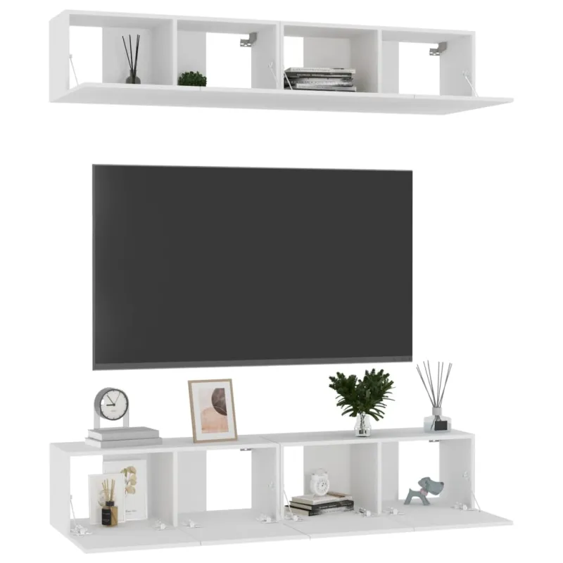 Televizoriaus spintelės, 4vnt., baltos, 80x30x30cm, mediena