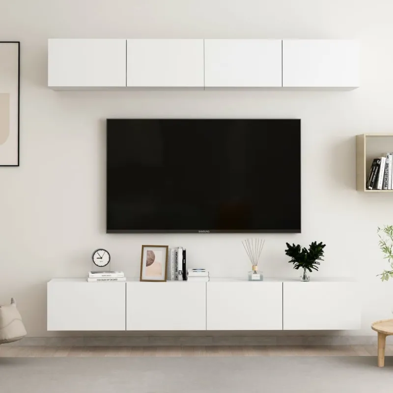 Televizoriaus spintelės, 4vnt., baltos, 100x30x30cm, mediena