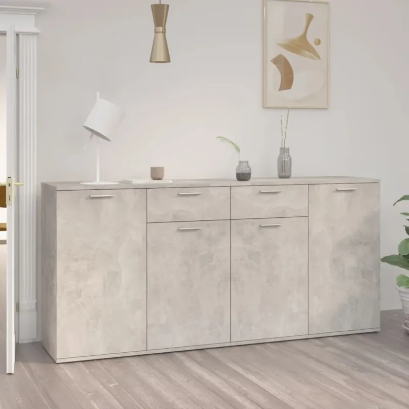 Šoninė spintelė, betono pilka, 160x36x75cm, apdirbta mediena