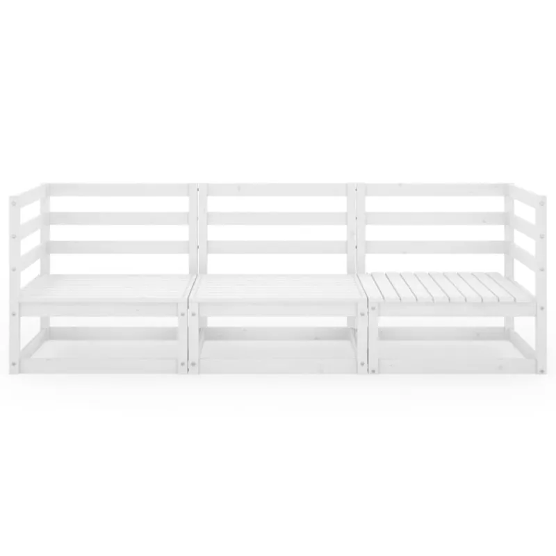 Trivietė sodo sofa, baltos spalvos, pušies medienos masyvas